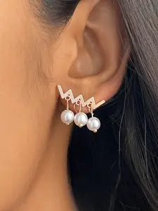 Ayesha Rose Gold-Plated Contemporary Criss-Cross Short Pearl Drop Earrings