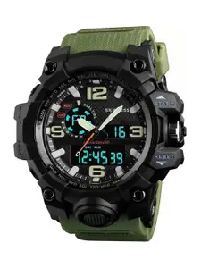 Shocknshop Men Black Printed Dial & Green Straps Analogue and Digital Multi Function Watch