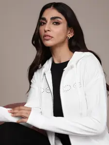 bebe Women Egret Brand Logo Embellished Hooded Sweatshirt