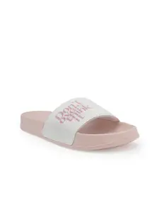 Red Tape Women Pink & White Printed Rubber Sliders