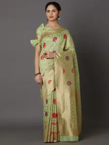 Mitera Green & Red Woven Design Zari Khandua Silk Dharmavaram Saree