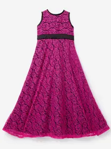 YK Girls Pink & Black Lace Maxi Dress