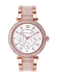 Michael Kors Women White Dial & Rose Gold-Plated Parker Analogue Chronograph Watch