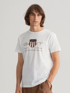 GANT Men White Typography Printed Cotton T-shirt