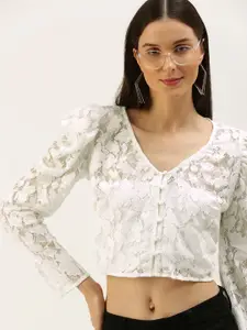 FOREVER 21 White Floral Lace Crop Top
