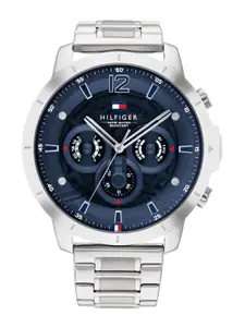 Tommy Hilfiger Men Blue Dial & Silver Toned Stainless Steel Bracelet Style Straps Analogue Watch