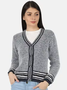 Monte Carlo Women Grey & White Cable Knit Cardigan Sweater