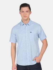 Arrow Sport Men Blue Printed Cotton Short Sleeve Casual Shirt