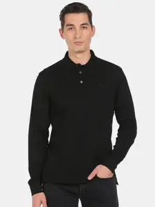 Arrow Men Black Polo Collar Pure Cotton T-shirt
