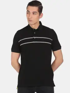 Arrow Men Black & White Striped Polo Collar Pure Cotton T-shirt