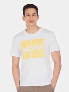 Arrow New York Men White & Yellow Typography Printed Pure Cotton T-shirt