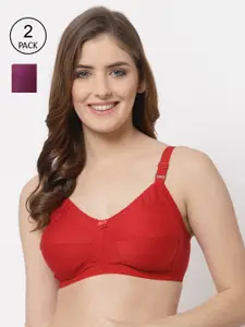 CUKOO Pack Of 2 Red & Purple Non-Padded Bra BP22-058-Red