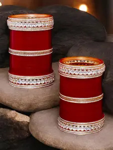 LUCKY JEWELLERY Women Maroon & White AD Studded Bridal Bangle Set