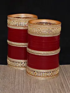 LUCKY JEWELLERY Women Red & Gold Punjabi Designer Chuda Set