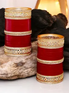 LUCKY JEWELLERY Women Red & Gold Punjabi Designer Chuda Set