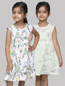 LilPicks Pack of 2 White and Off White Printed  Dress