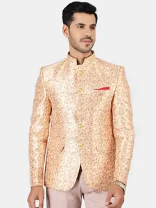 Wintage Men Gold-Coloured Banarasi Single-Breasted Blazer