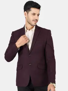 Wintage Men Purple  Solid Pure Woolen Single-Breasted Blazer