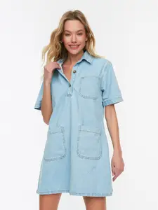Trendyol Women Blue Cotton Shirt Dress