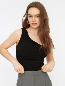 Trendyol Women Black Solid One Shoulder Top