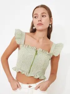 Trendyol Green Checked Crop Top