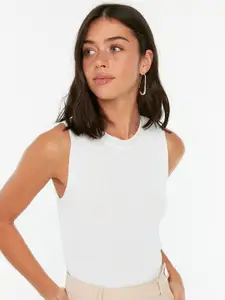 Trendyol Women Off White Solid Regular Top