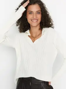 Trendyol Women Off White Striped Pullover