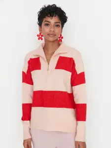 Trendyol Women Pink & Red Striped Pullover