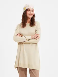 Trendyol Women Cream-Coloured Longline Pullover