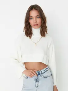 Trendyol Women Off White Crop Pullover Sweater