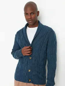 Trendyol Men Blue Cable Knit Cardigan
