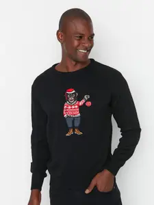Trendyol Men Black & Red Embroidered Pullover
