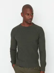 Trendyol Men Khaki Solid Pullover