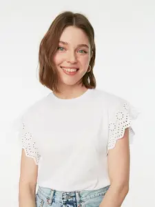 Trendyol Women White Solid Extended Sleeves Top