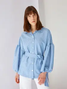 Trendyol Women Blue Contemporary Striped Casual Shirt