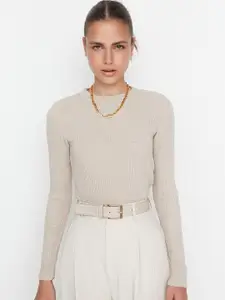 Trendyol Women Beige Ribbed Pullover