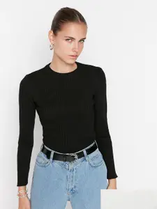 Trendyol Women Solid  Black & White Pullover