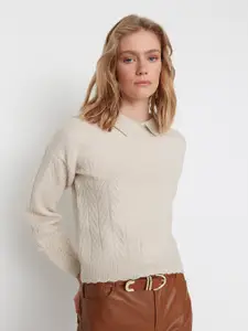Trendyol Women Beige Cable Knit Vest  Sweater