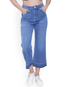 FCK-3 Women Blue Wide Leg High-Rise Low Distress Light Fade Stretchable Jeans