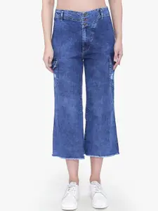 FCK-3 Women Blue Bootilicious Wide Leg High-Rise Light Fade Acid Wash Stretchable Jeans