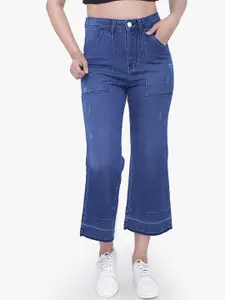 FCK-3 Women Blue Bootilicious Wide Leg High-Rise Low Distress Light Fade Stretchable Jeans