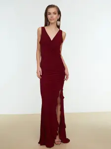 Trendyol Women Burgundy Solid Bodycon Maxi Dress
