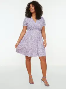 Trendyol Women  Violet & White Floral Plus Size Dress