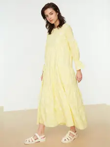 Trendyol Yellow & White A-Line Midi Dress