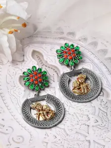 Rubans Dual Toned Drop Earrings With God Motif And Studded Stones