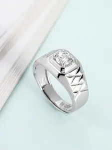Zavya Men 92.5 Sterling Silver Cubic Zicronia Studded Finger Ring