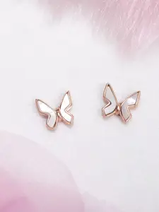 Zavya 925 Sterling Silver Rose Gold-Plated & Off White Butterfly-Shaped Studs