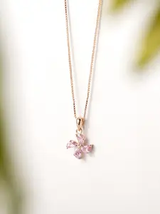 Zavya 925 Sterling Silver Pink & Rose Gold-Plated Rhodium-Plated Chain With Pendant
