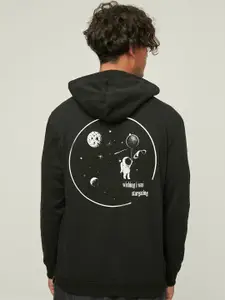 Trendyol Men Black Printed Hooded Sweatshirt