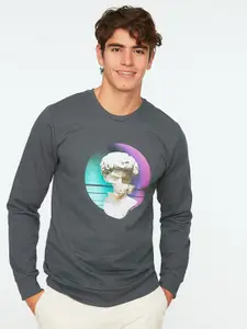 Trendyol Men Charcoal Printed Sweatshirt
